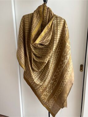 Fabindia Style Dupatta Scarf  Wrap Earthtone Beige Taupe Mustard Hand Batik Art